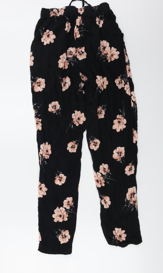 F&F  Womens Black Floral  Trousers  Size 8 L24 in