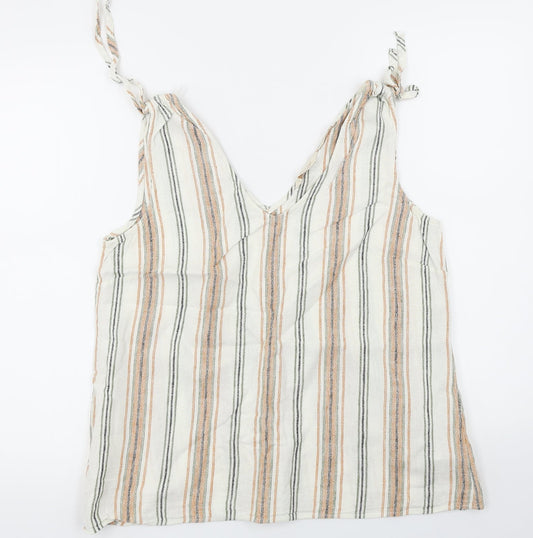 F&F Womens White Striped  Basic T-Shirt Size 12