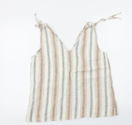 F&F Womens White Striped  Basic T-Shirt Size 12