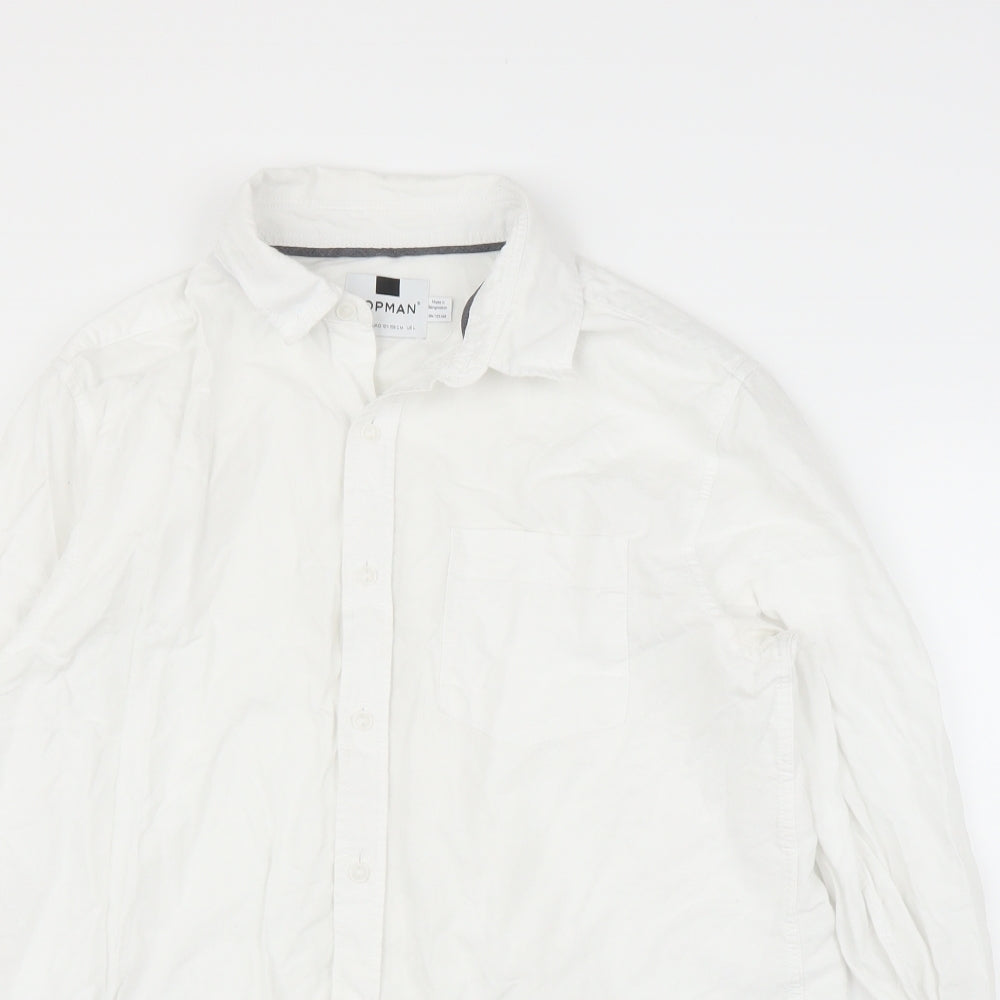 Mens UK Size L Topman White  Button-Up Long Sleeve Casual Shirt