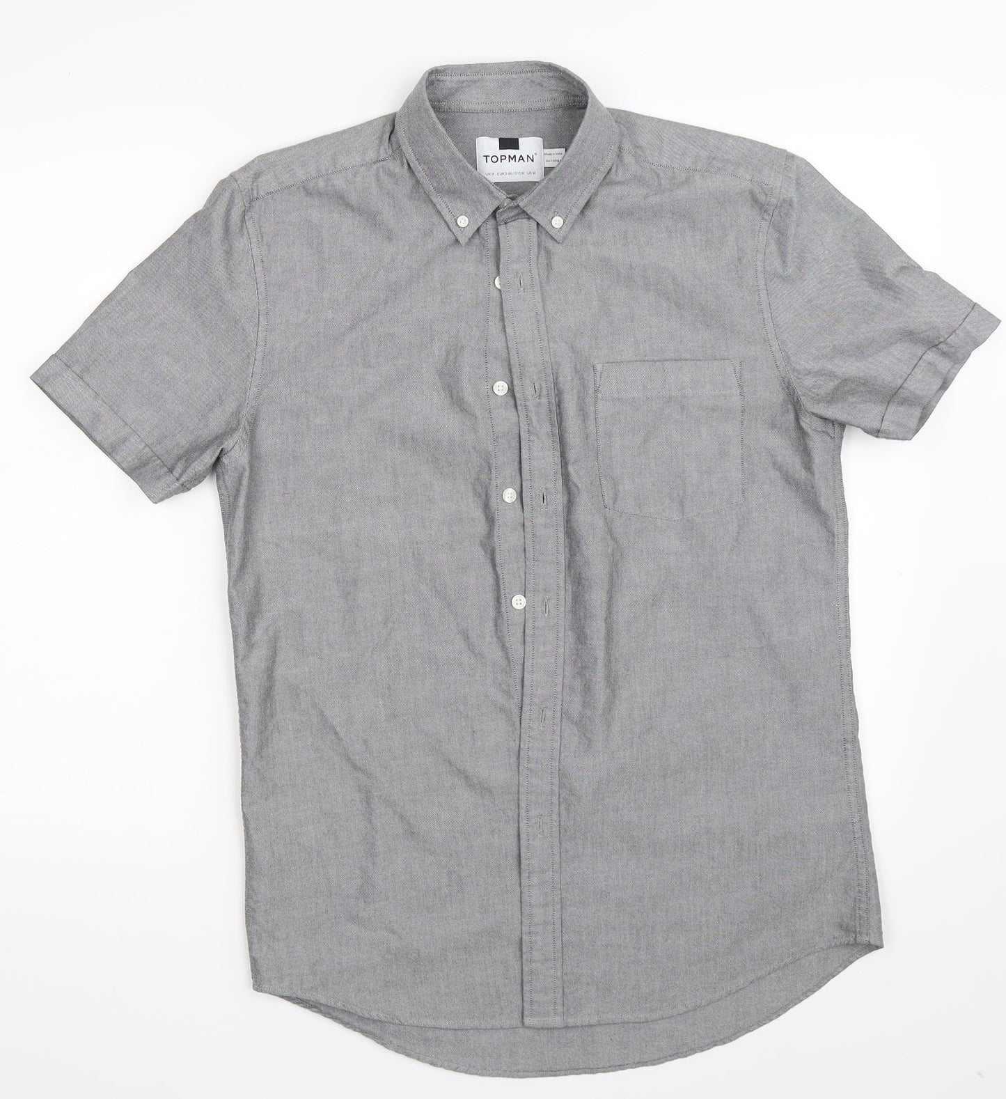 Mens UK Size M Topman Grey  Button-Up Short Sleeve Casual Shirt
