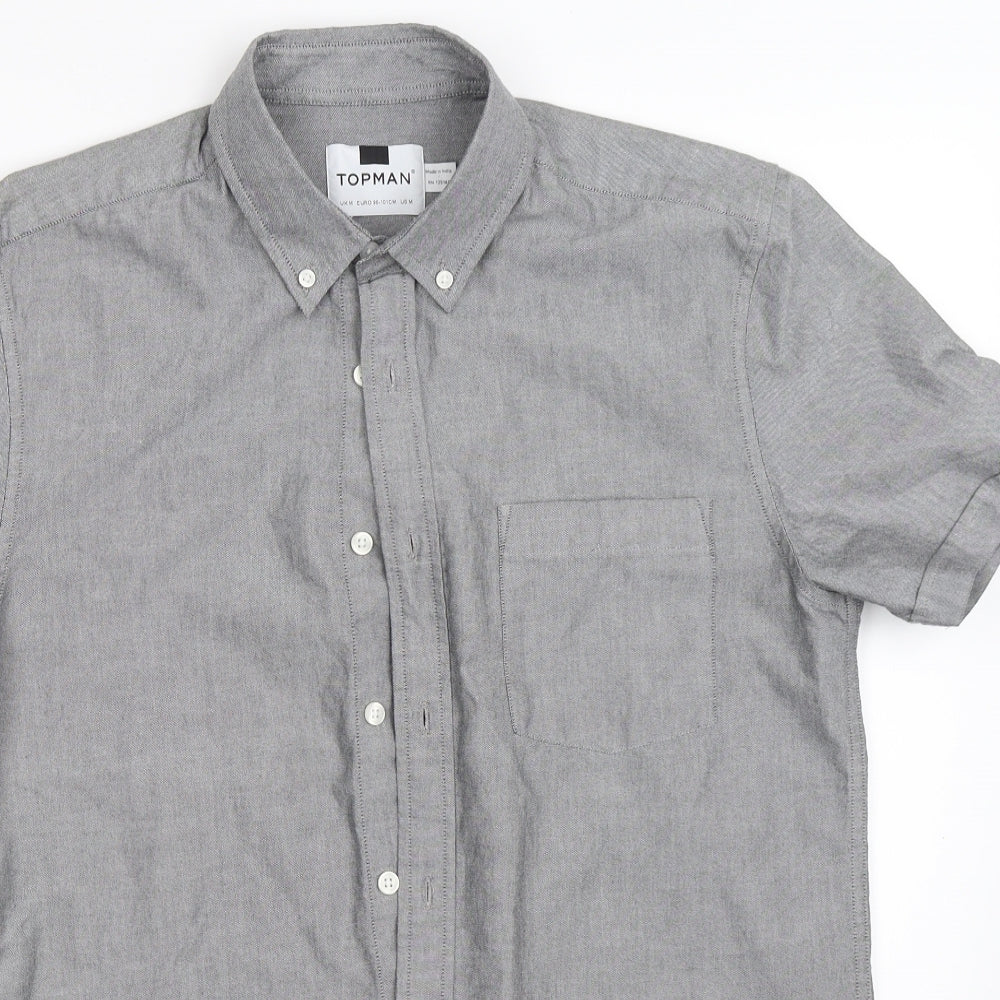 Mens UK Size M Topman Grey  Button-Up Short Sleeve Casual Shirt