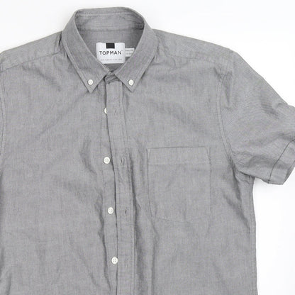 Mens UK Size M Topman Grey  Button-Up Short Sleeve Casual Shirt