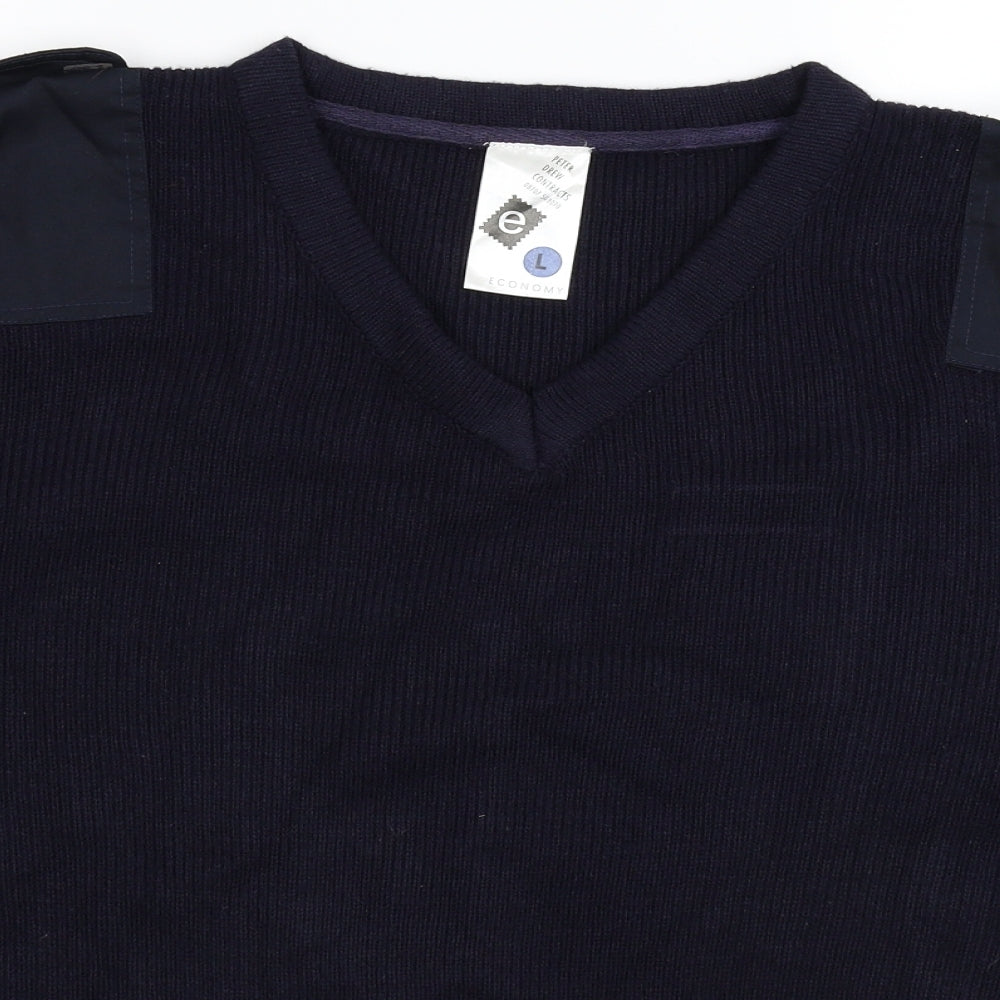 Economy Mens Blue  Knit Pullover Jumper Size L