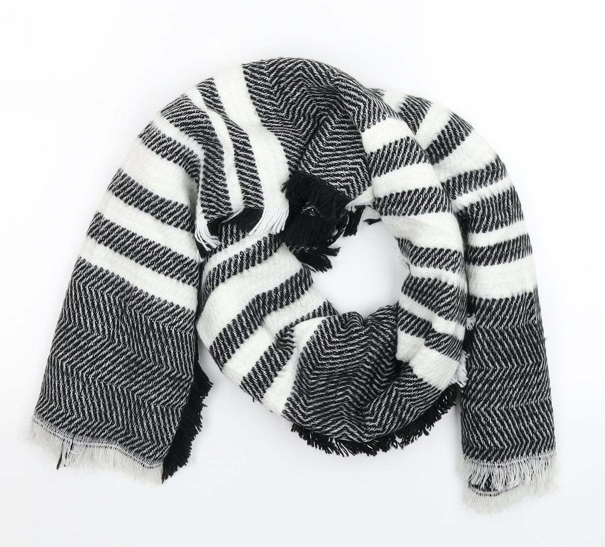 Front view of Preworn unisex multicoloured geometric knit scarf