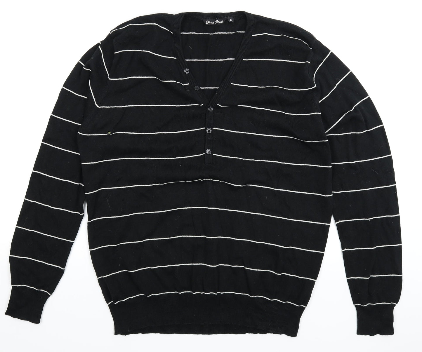 Brave Soul Mens Black Striped Knit Pullover Jumper Size XL