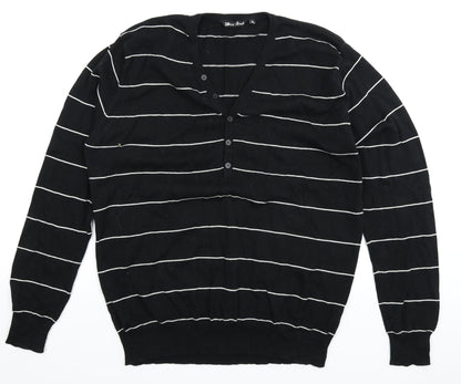 Brave Soul Mens Black Striped Knit Pullover Jumper Size XL