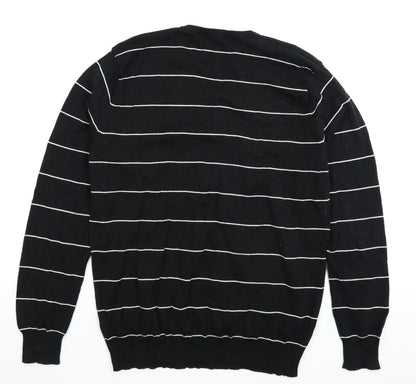 Brave Soul Mens Black Striped Knit Pullover Jumper Size XL