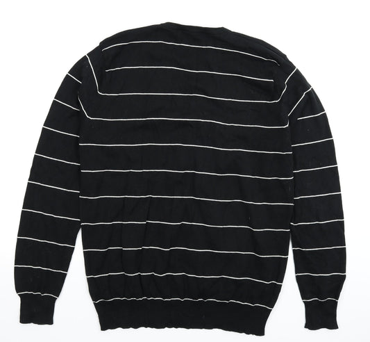 Brave Soul Mens Black Striped Knit Pullover Jumper Size XL