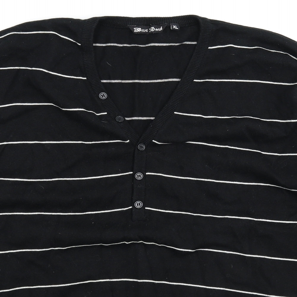 Brave Soul Mens Black Striped Knit Pullover Jumper Size XL