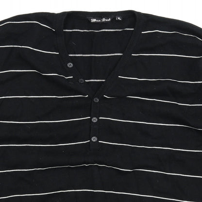 Brave Soul Mens Black Striped Knit Pullover Jumper Size XL