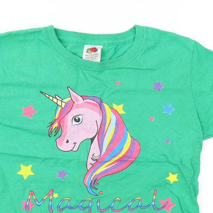 Fruit of the Loom Girls Green   Basic T-Shirt Size 10 Years  - Unicorn