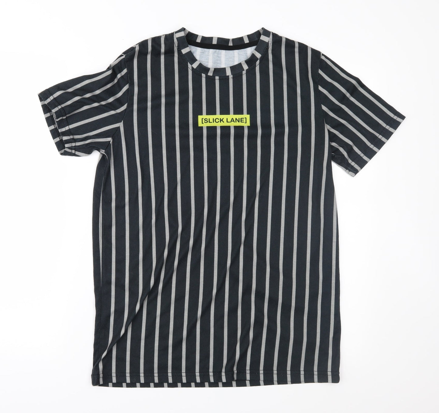Slick Lane Mens Black Striped   T-Shirt Size S