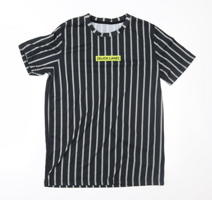 Slick Lane Mens Black Striped   T-Shirt Size S