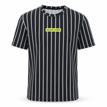Slick Lane Mens Black Striped   T-Shirt Size S