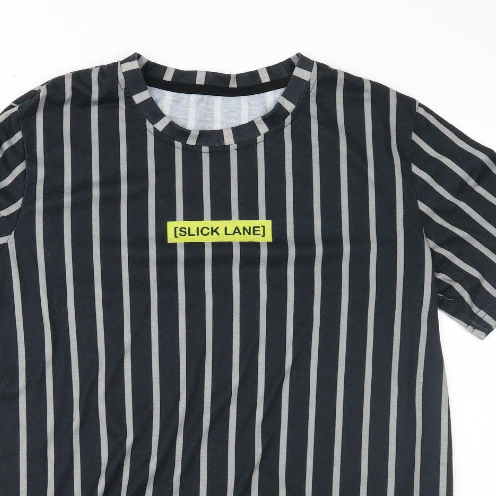 Slick Lane Mens Black Striped   T-Shirt Size S