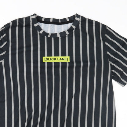 Slick Lane Mens Black Striped   T-Shirt Size S