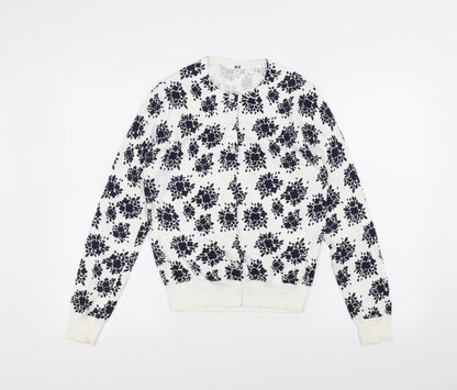 uni Womens White Floral  Cardigan Jumper Size XS