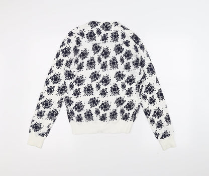 uni Womens White Floral  Cardigan Jumper Size XS