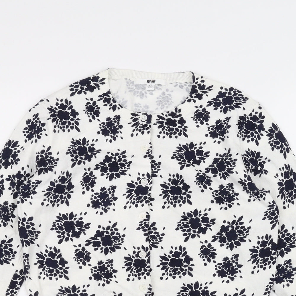 uni Womens White Floral  Cardigan Jumper Size XS