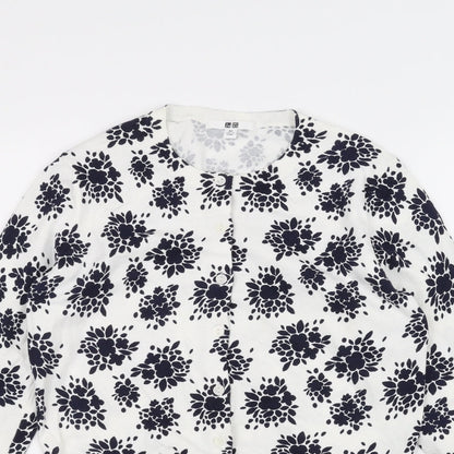 uni Womens White Floral  Cardigan Jumper Size XS