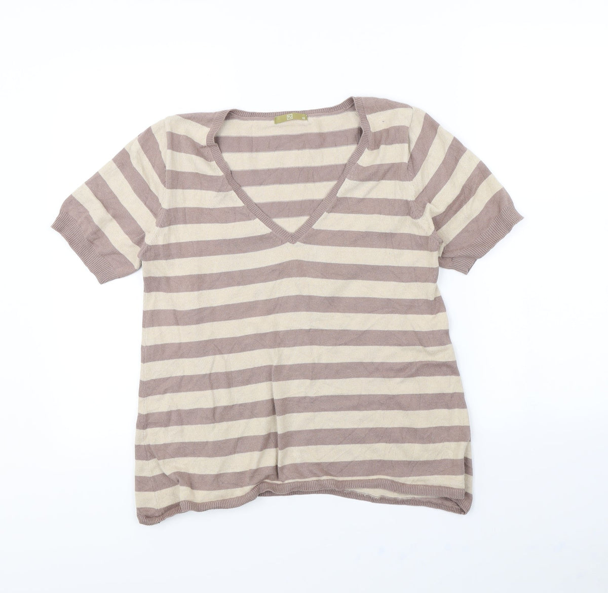 Tu Womens Beige Striped  Pullover Jumper Size 12