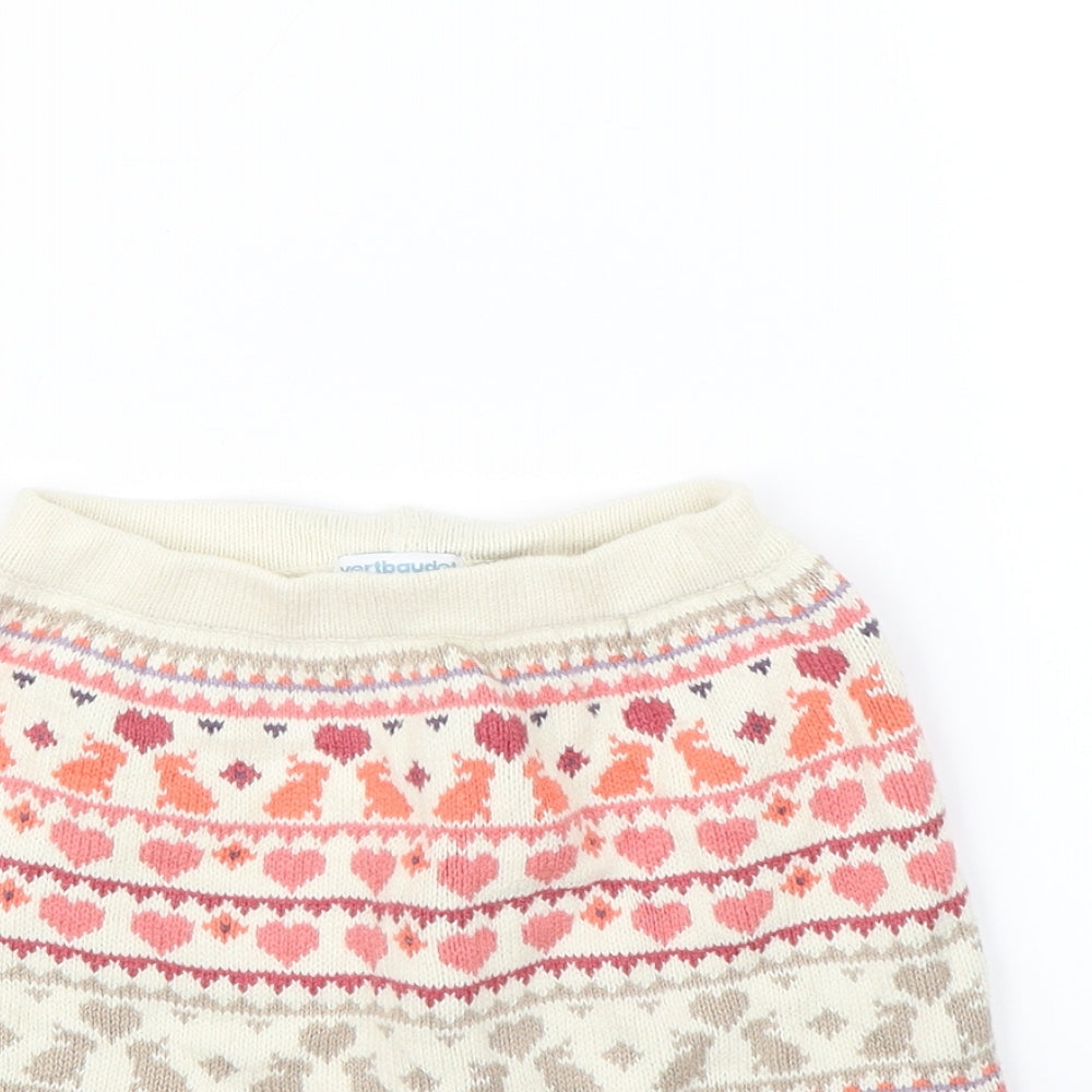 Vertbaudet Girls Beige Striped  Mini Skirt Size 2 Years