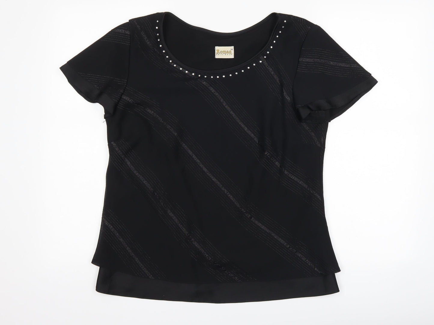 Womens UK Size 14 Roman Black Basic T-Shirt