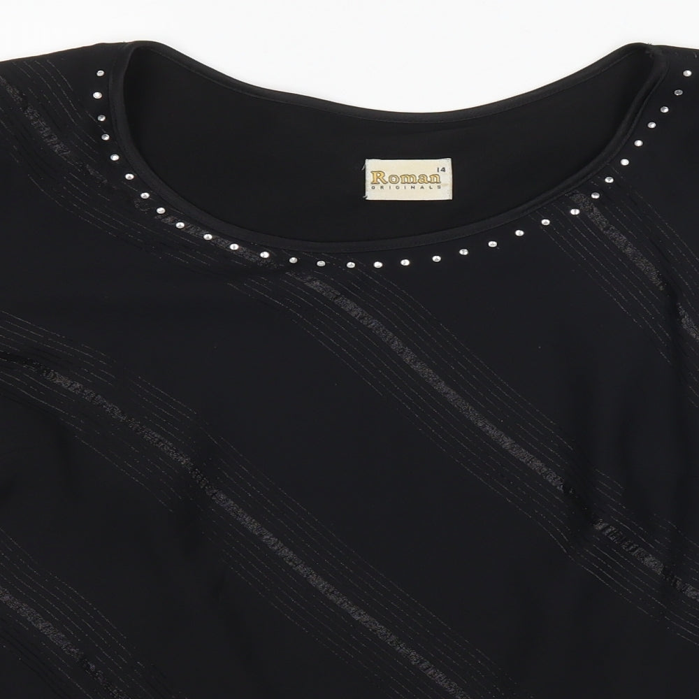 Womens UK Size 14 Roman Black Basic T-Shirt