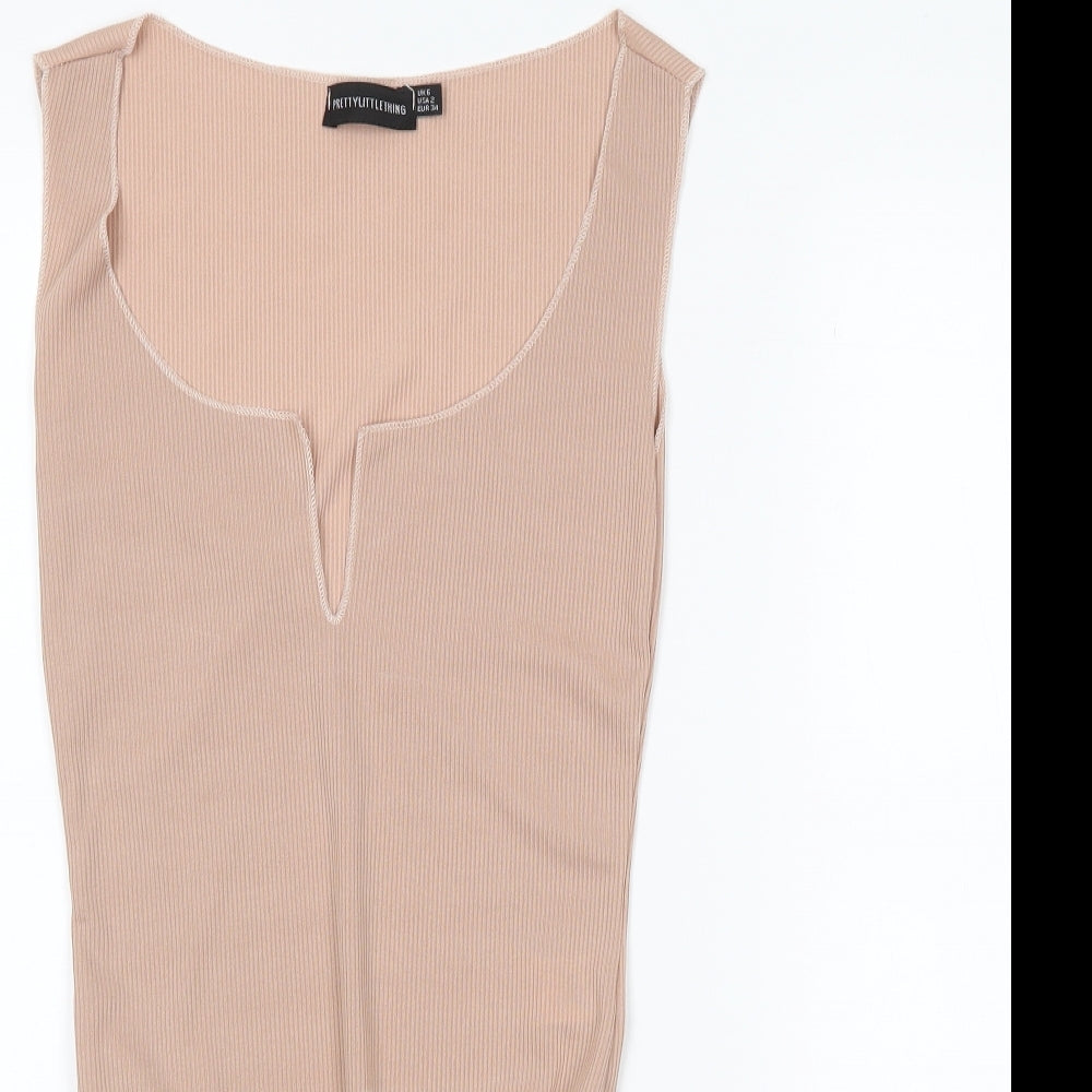 PRETTYLITTLETHING Womens Beige   Bodysuit One-Piece Size 6