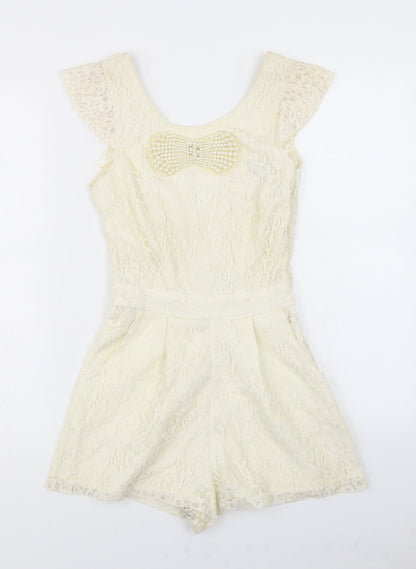 Lipsy Womens White  Lace Playsuit One-Piece Size 6  - V Back