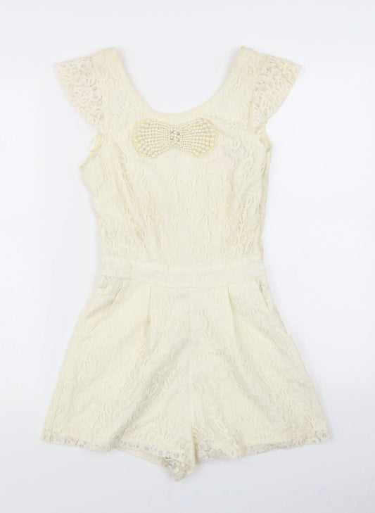 Lipsy Womens White  Lace Playsuit One-Piece Size 6  - V Back