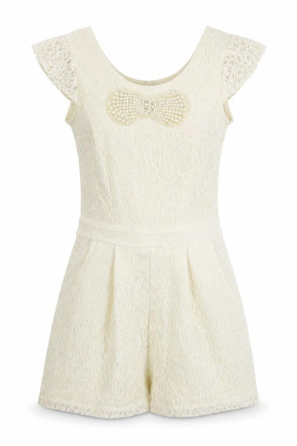Lipsy Womens White  Lace Playsuit One-Piece Size 6  - V Back