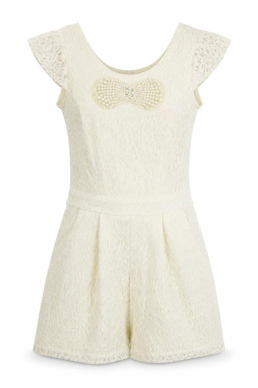 Lipsy Womens White  Lace Playsuit One-Piece Size 6  - V Back