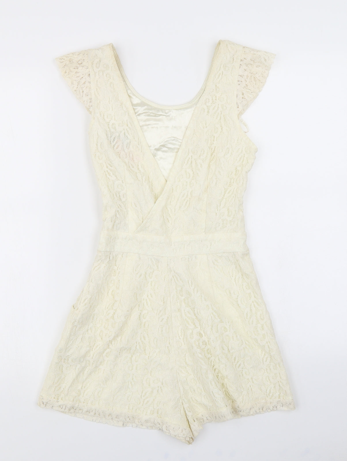 Lipsy Womens White  Lace Playsuit One-Piece Size 6  - V Back