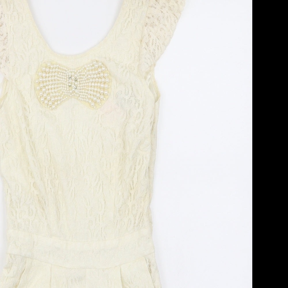 Lipsy Womens White  Lace Playsuit One-Piece Size 6  - V Back