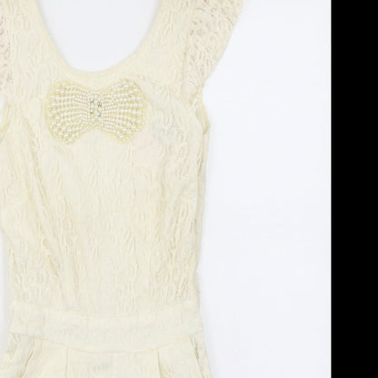 Lipsy Womens White  Lace Playsuit One-Piece Size 6  - V Back