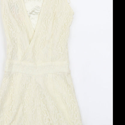 Lipsy Womens White  Lace Playsuit One-Piece Size 6  - V Back