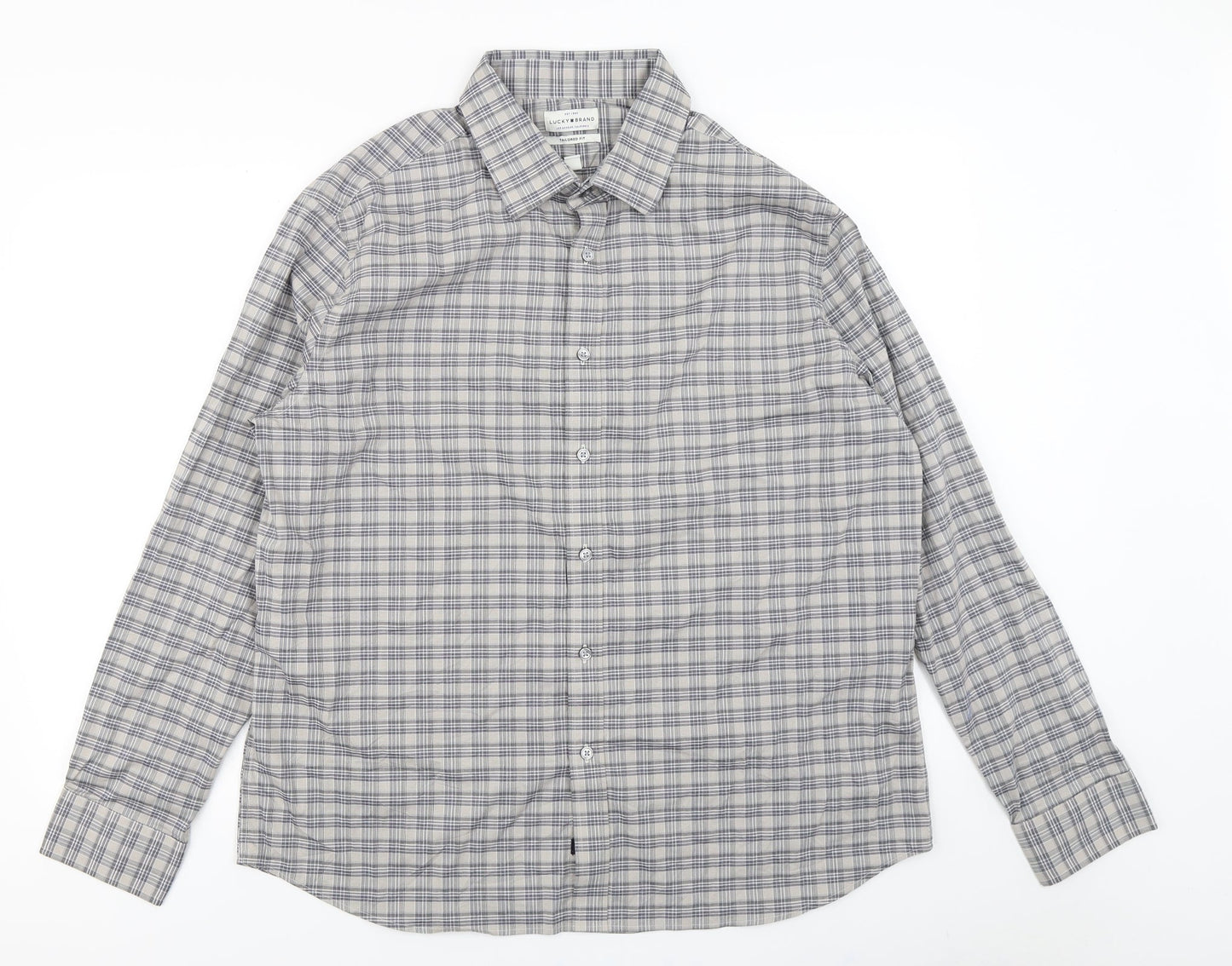 Mens UK Size XL Lucky Brand Grey  Button-Up Long Sleeve Casual Shirt
