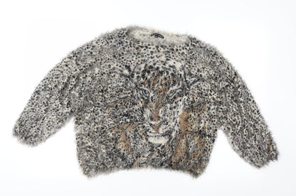 West One Womens Brown Animal Print Knit Pullover Jumper Size S