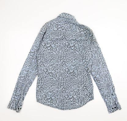 ASOS Womens Blue Animal Print Denim Basic Button-Up Size S