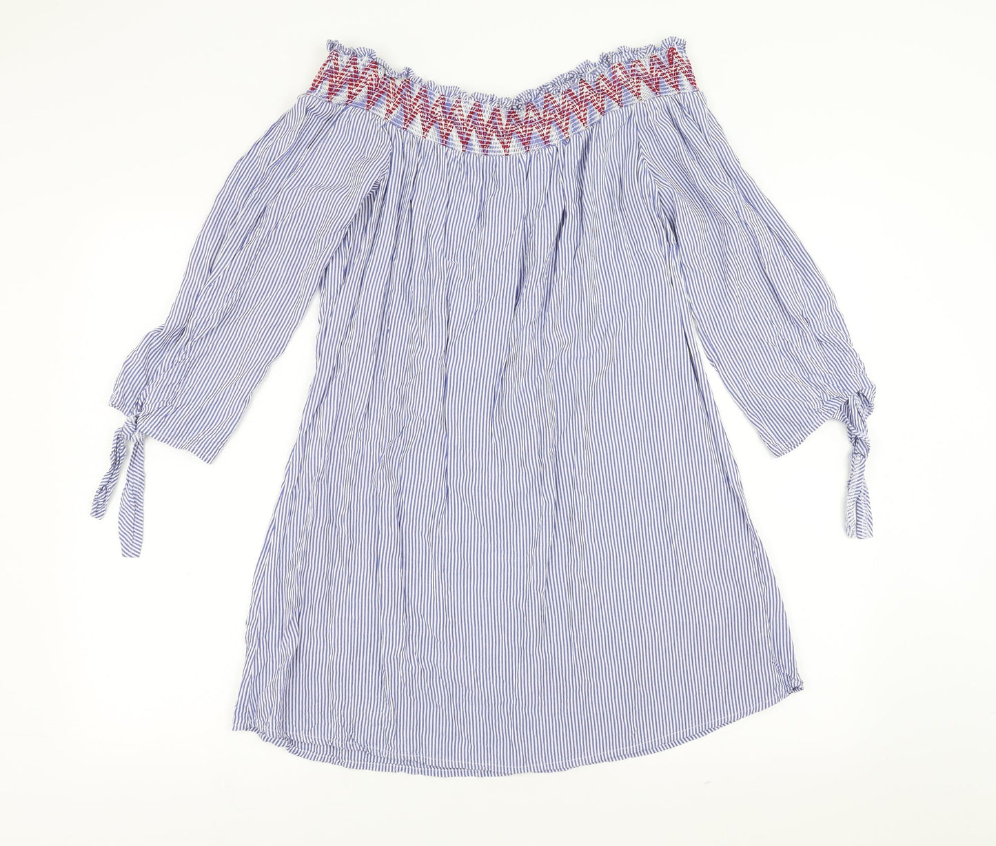 Papaya Womens Blue Striped  Shift  Size 12  - Embroidered