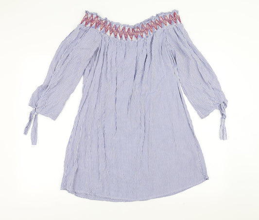 Papaya Womens Blue Striped  Shift  Size 12  - Embroidered