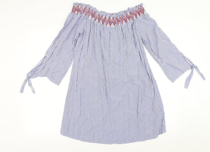 Papaya Womens Blue Striped  Shift  Size 12  - Embroidered