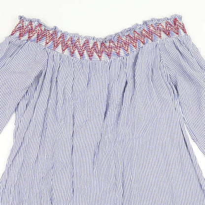 Papaya Womens Blue Striped  Shift  Size 12  - Embroidered
