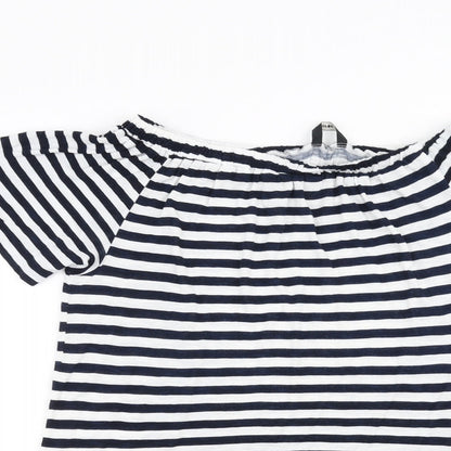 George Womens Blue Striped  Basic Blouse Size 12