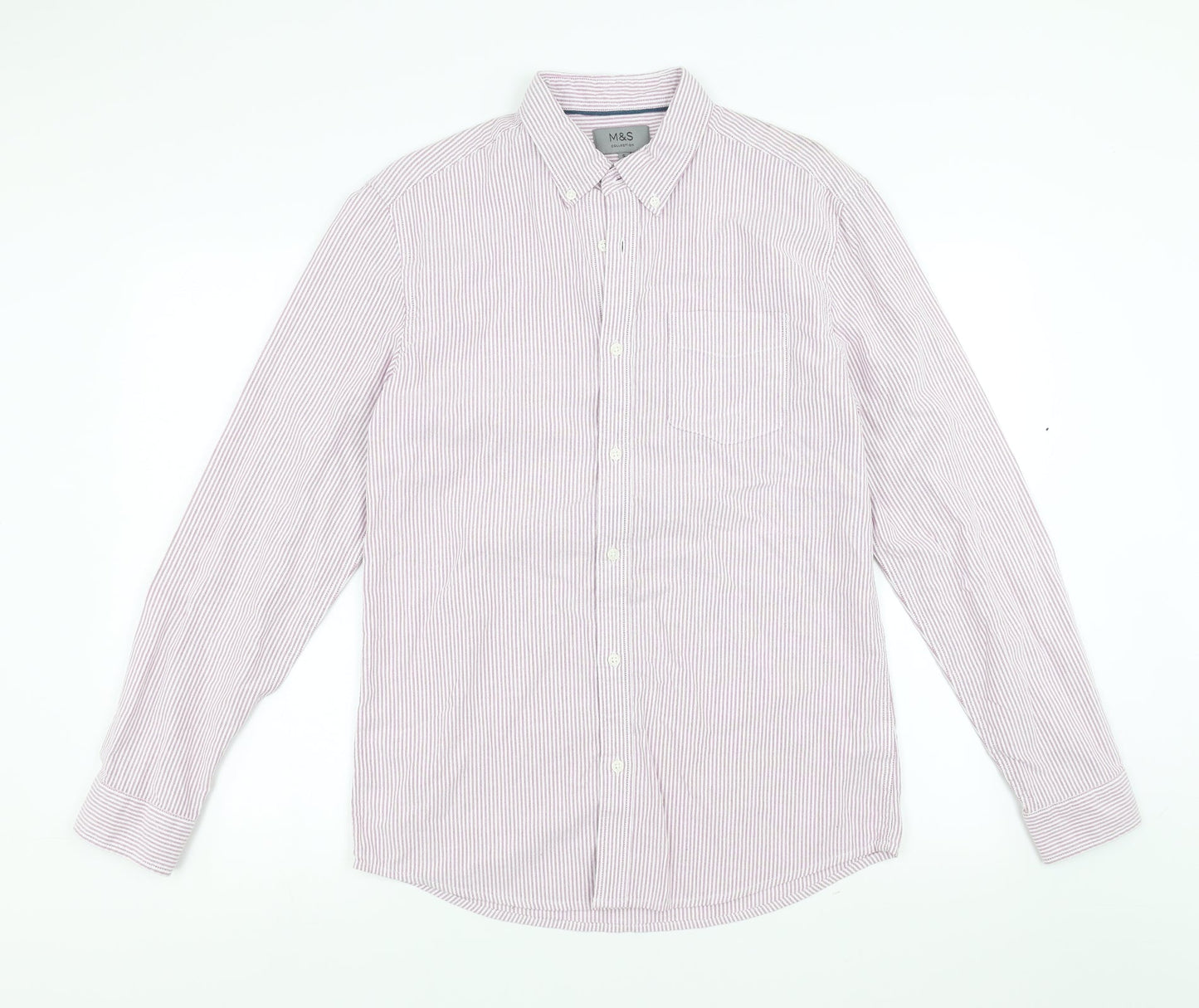 Mens UK Size S Marks and Spencer Pink  Button-Up Long Sleeve Casual Shirt