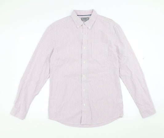 Mens UK Size S Marks and Spencer Pink  Button-Up Long Sleeve Casual Shirt