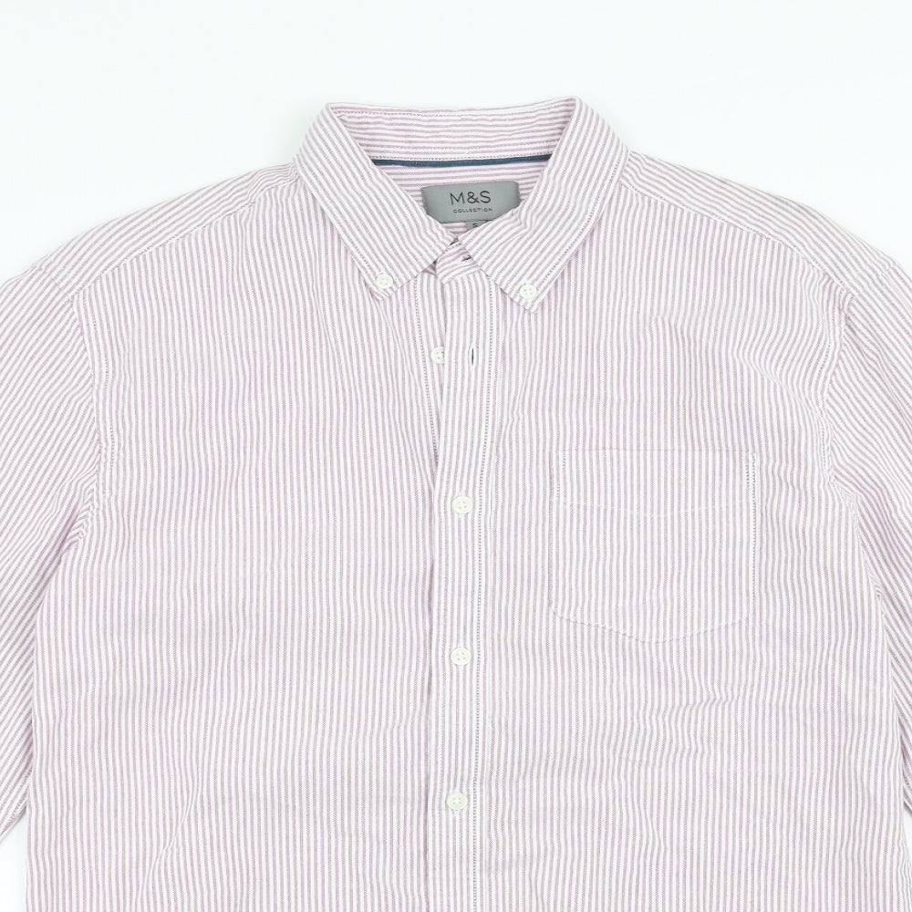 Mens UK Size S Marks and Spencer Pink  Button-Up Long Sleeve Casual Shirt