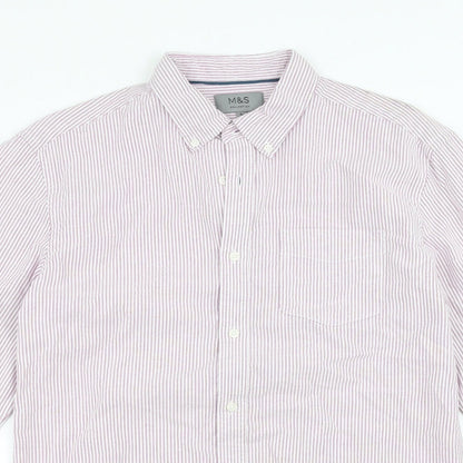Mens UK Size S Marks and Spencer Pink  Button-Up Long Sleeve Casual Shirt
